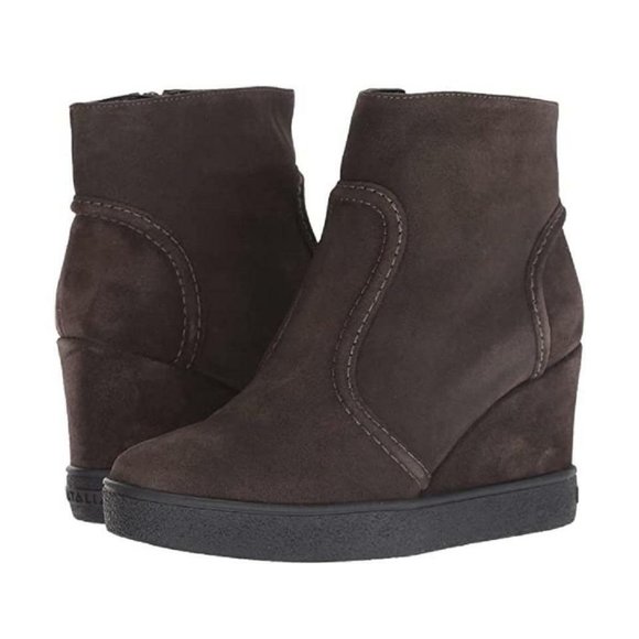 NIB Aquatalia 7.5/8 Shearling Fur Lined Grey Suede Camellia Wedge Ankle Boots - Picture 2 of 10